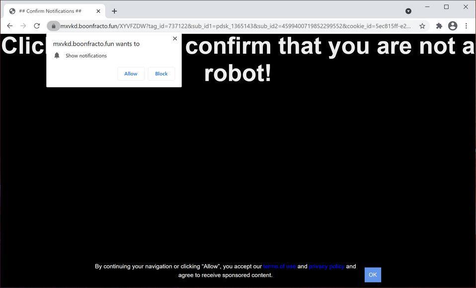 Image: Chrome browser is redirected to Boonfracto.fun