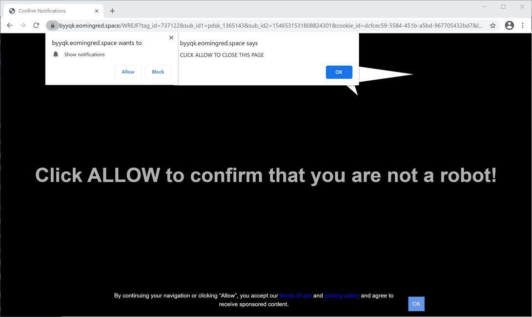 Image: Chrome browser is redirected to Eomingred.space