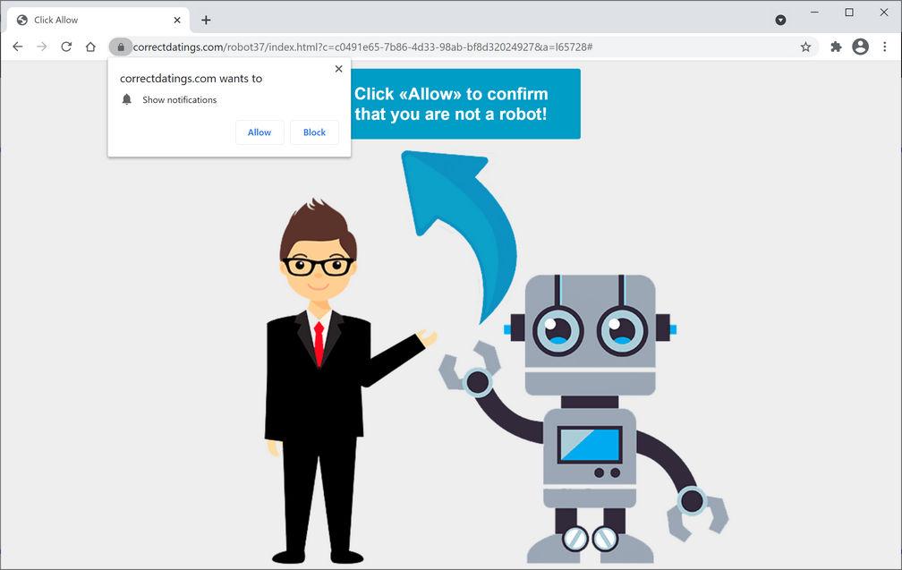 Image: Chrome browser is redirected to Correctdatings.com