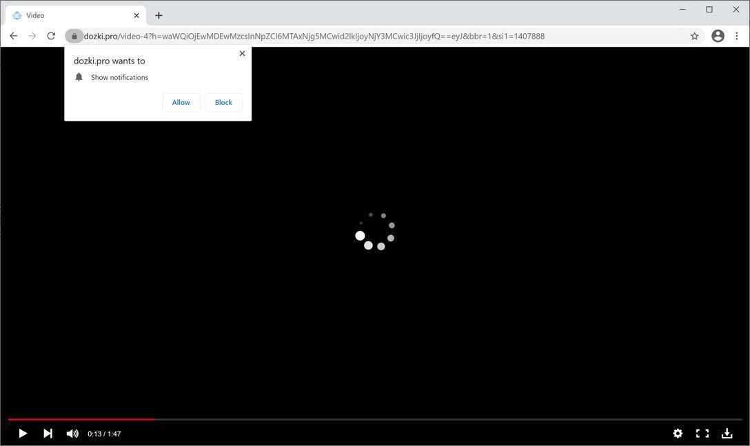 Image: Chrome browser is redirected to Dozki.pro