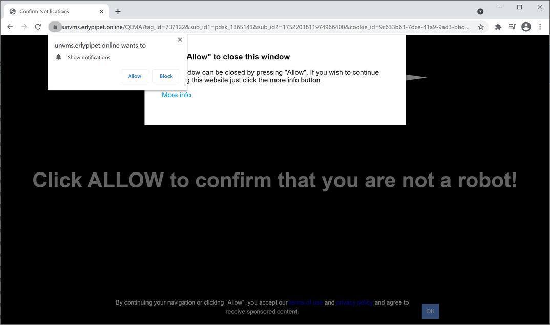 Image: Chrome browser is redirected to Erlypipet.online