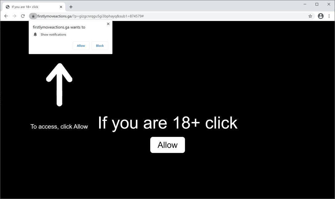 Image: Chrome browser is redirected to Firstlymoveactions.ga