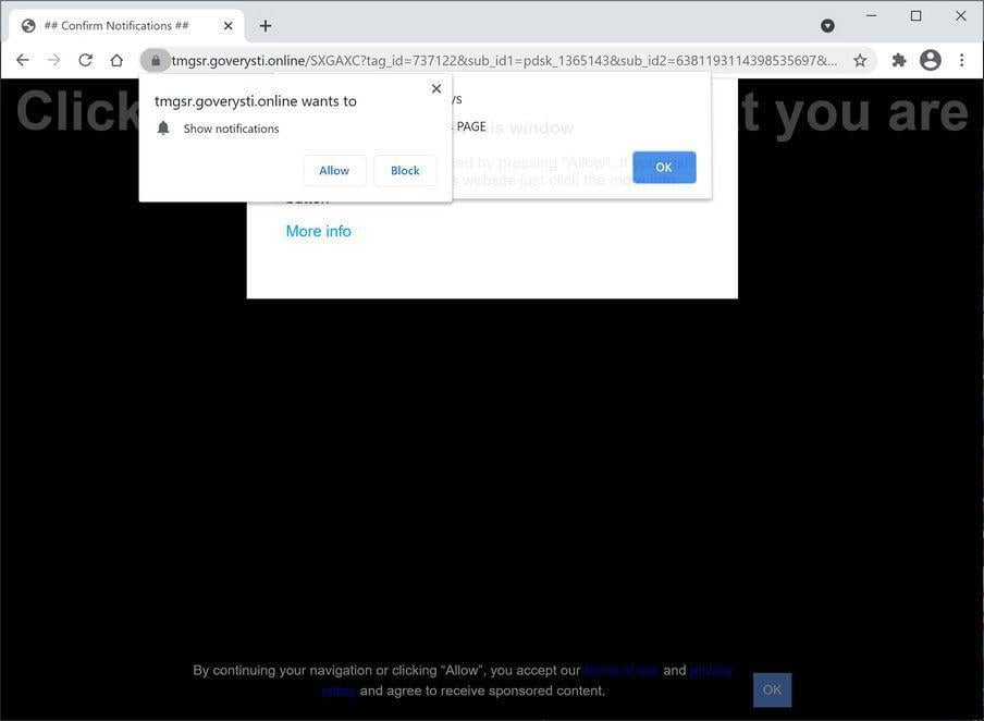 Image: Chrome browser is redirected to Goverysti.online