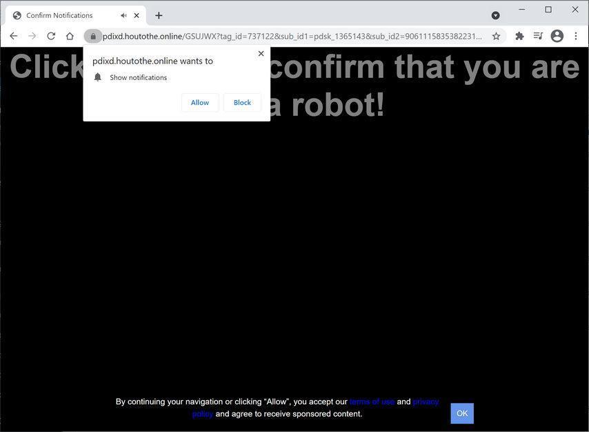 Image: Chrome browser is redirected to Houtothe.online