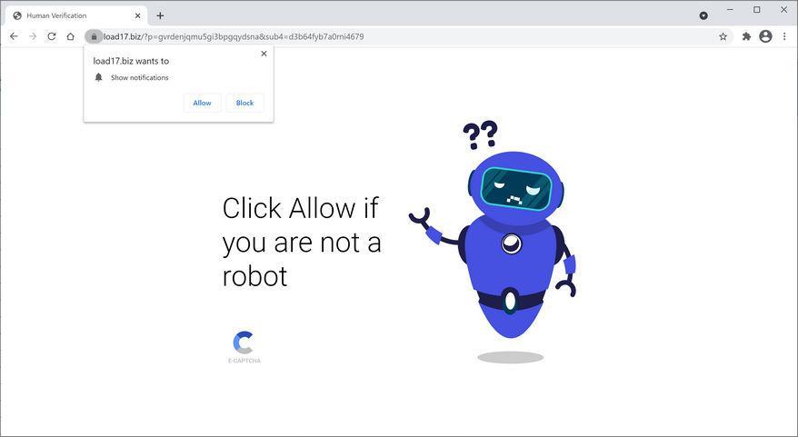 Image: Chrome browser is redirected to Load17.biz