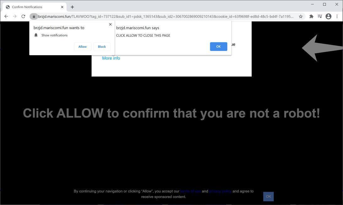 Image: Chrome browser is redirected to Mariscomi.fun