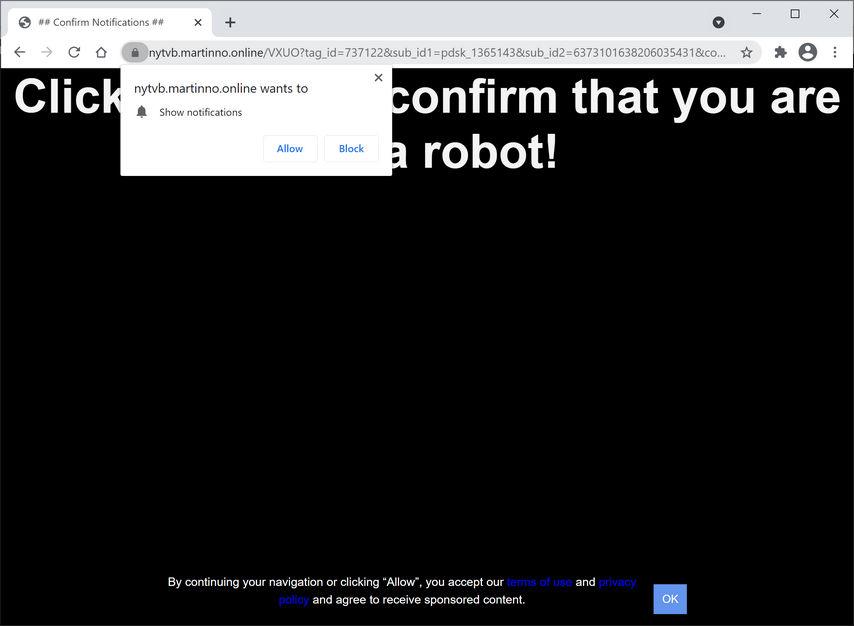 Image: Chrome browser is redirected to Martinno.online