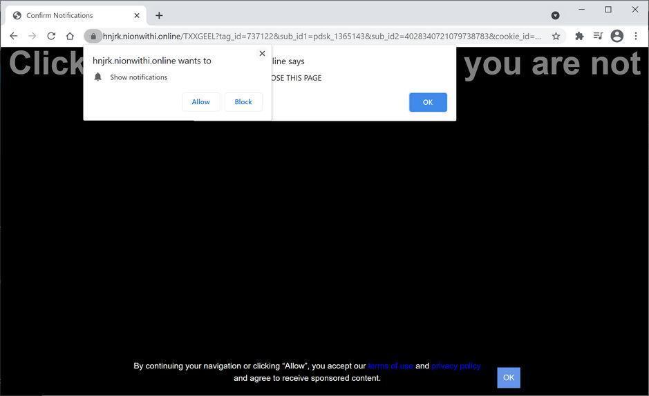Image: Chrome browser is redirected to Nionwithi.online