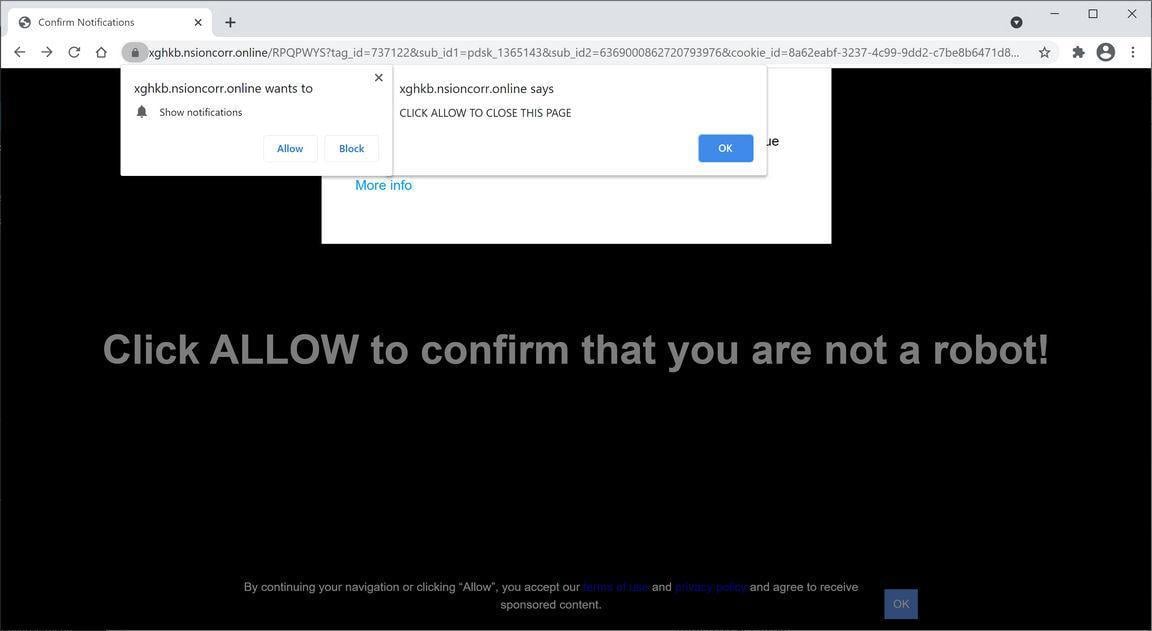 Image: Chrome browser is redirected to Nsioncorr.online