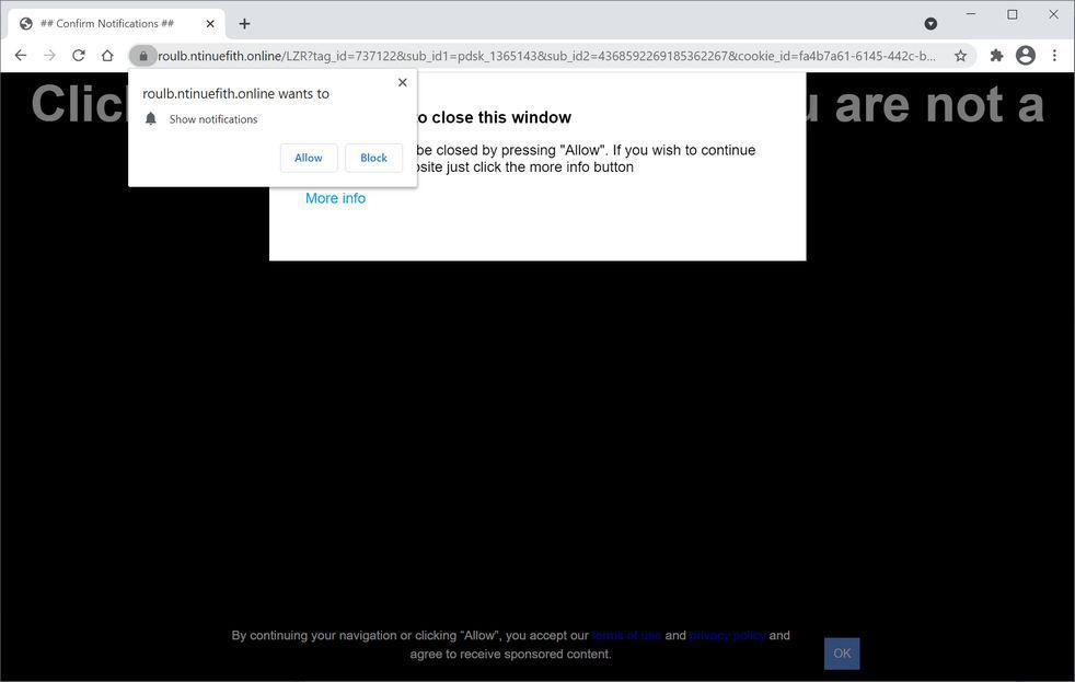 Image: Chrome browser is redirected to Ntinuefith.online