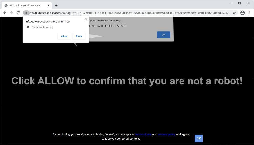 Image: Chrome browser is redirected to Oursessoc.space