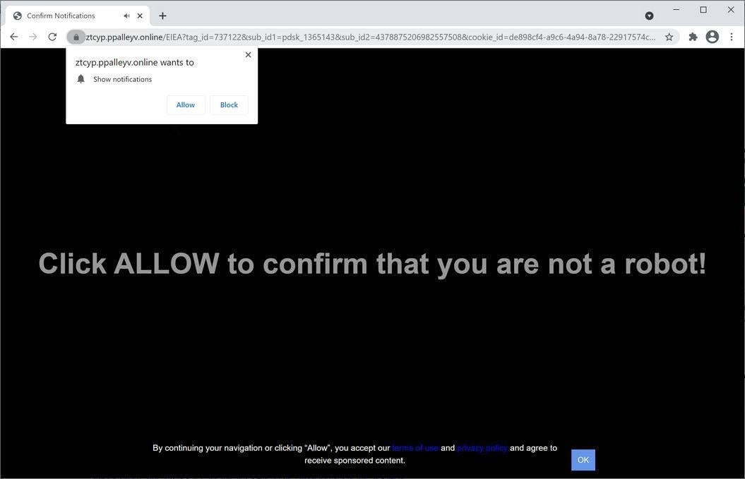 Image: Chrome browser is redirected to Ppalleyv.online