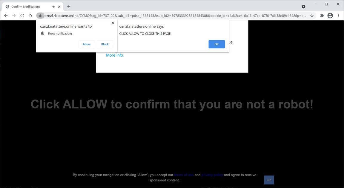 Image: Chrome browser is redirected to Riatattere.online