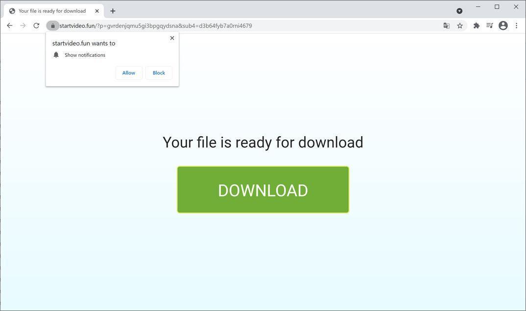 Image: Chrome browser is redirected to Startvideo.fun