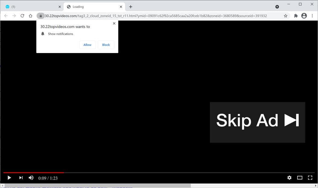 Image: Chrome browser is redirected to 22topvideos.com