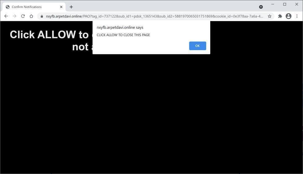 Image: Chrome browser is redirected to Arpetdavi.online