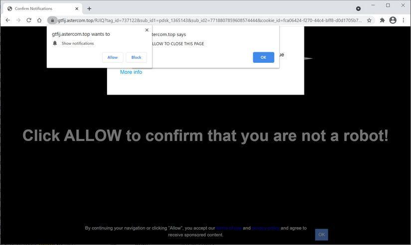 Image: Chrome browser is redirected to Astercom.top