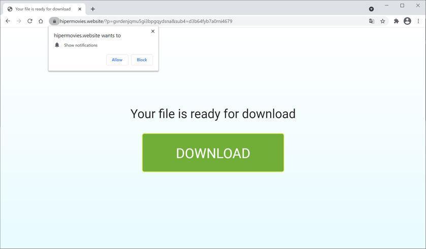 Image: Chrome browser is redirected to Hipermovies.website