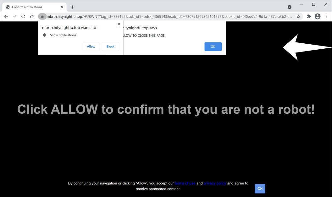 Image: Chrome browser is redirected to Hitynightfu.top