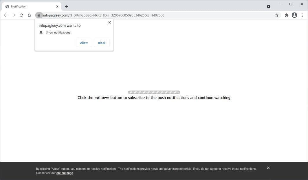 Image: Chrome browser is redirected to Infopagleey.com