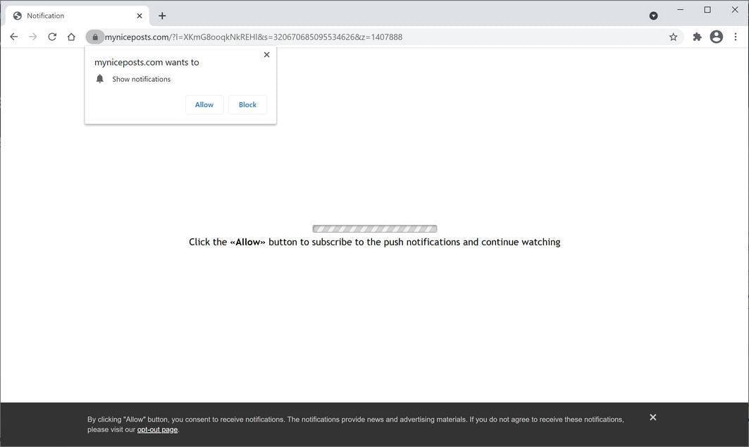 Image: Chrome browser is redirected to Myniceposts.com