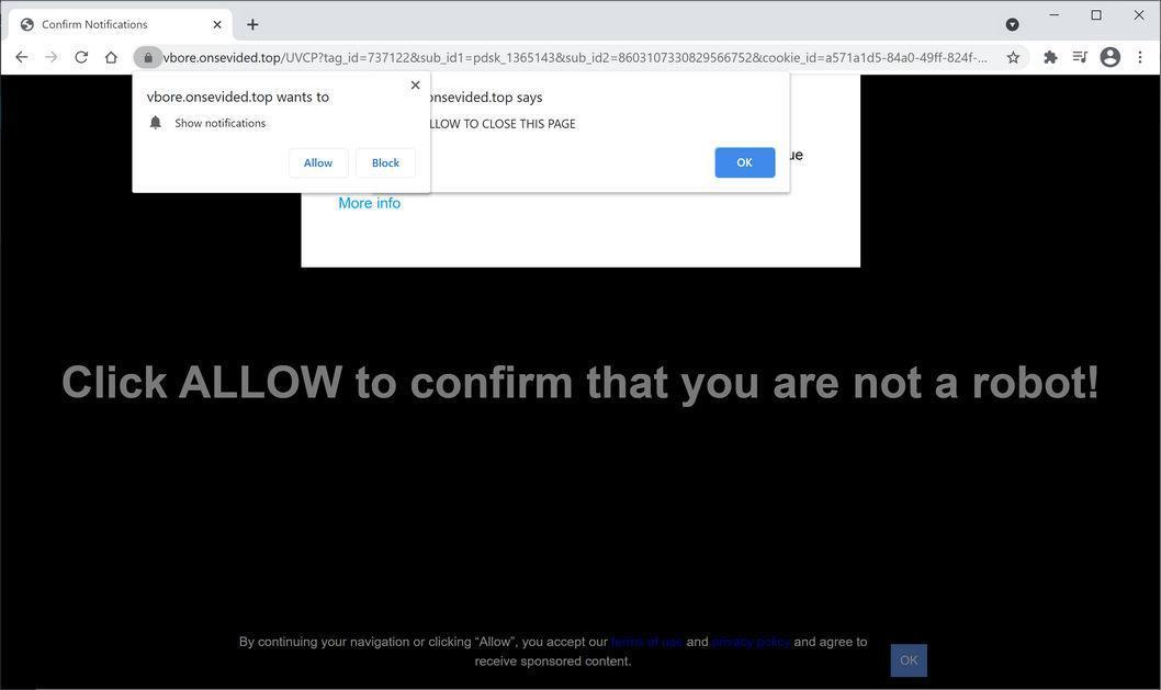 Image: Chrome browser is redirected to Onsevided.top