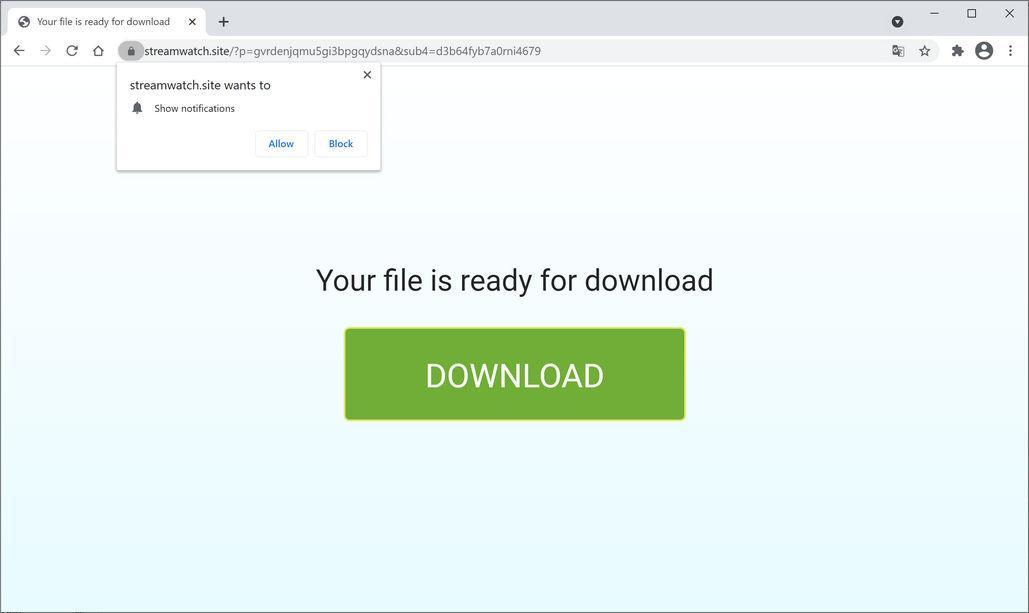 Image: Chrome browser is redirected to Streamwatch.site