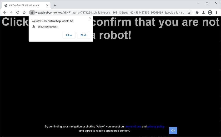 Image: Chrome browser is redirected to Subcontrol.top
