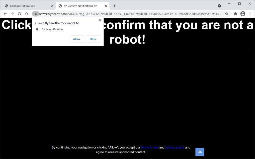 Image: Chrome browser is redirected to Tlyhearthe.top