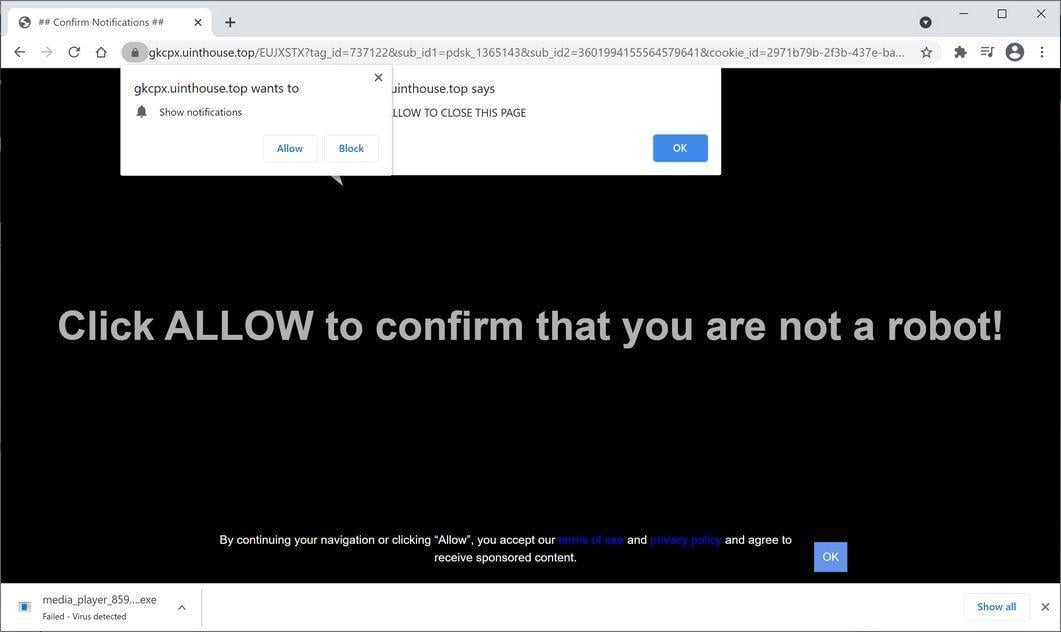 Image: Chrome browser is redirected to Uinthouse.top