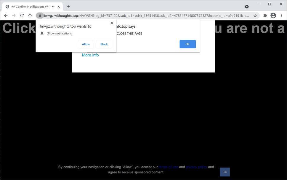 Image: Chrome browser is redirected to Withoughtc.top