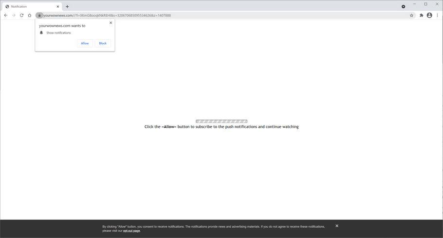 Image: Chrome browser is redirected to Yourwownews.com