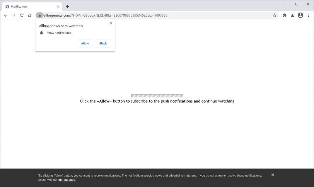 Image: Chrome browser is redirected to Allhugenews.com