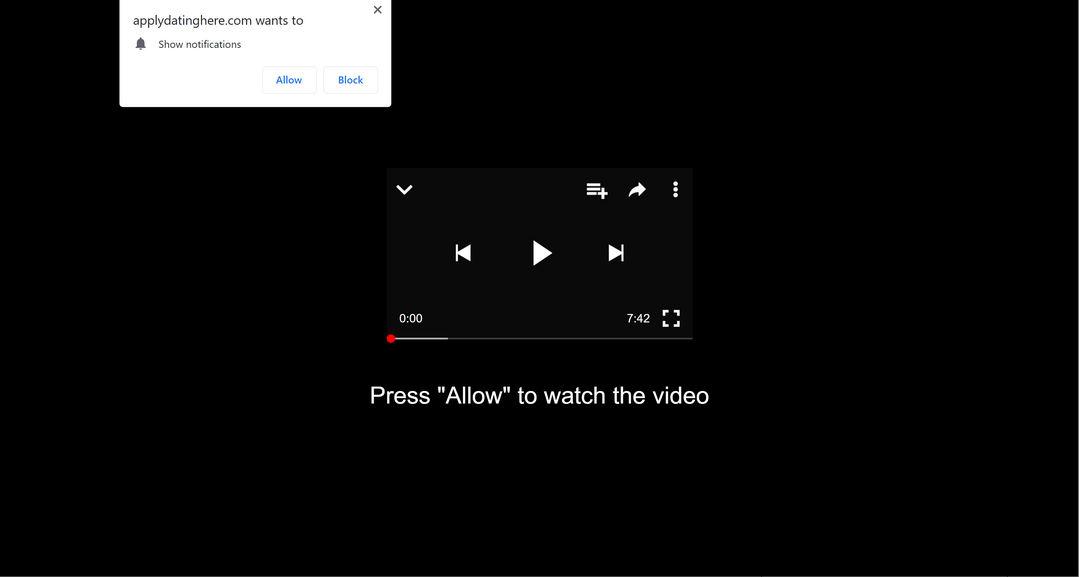 Image: Chrome browser is redirected to Applydatinghere.com