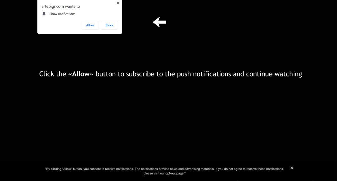 Image: Chrome browser is redirected to Artepigr.com