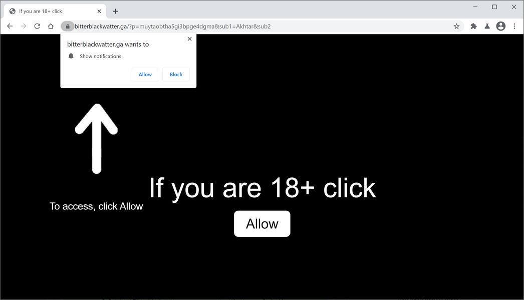 Image: Chrome browser is redirected to Bitterblackwatter.ga