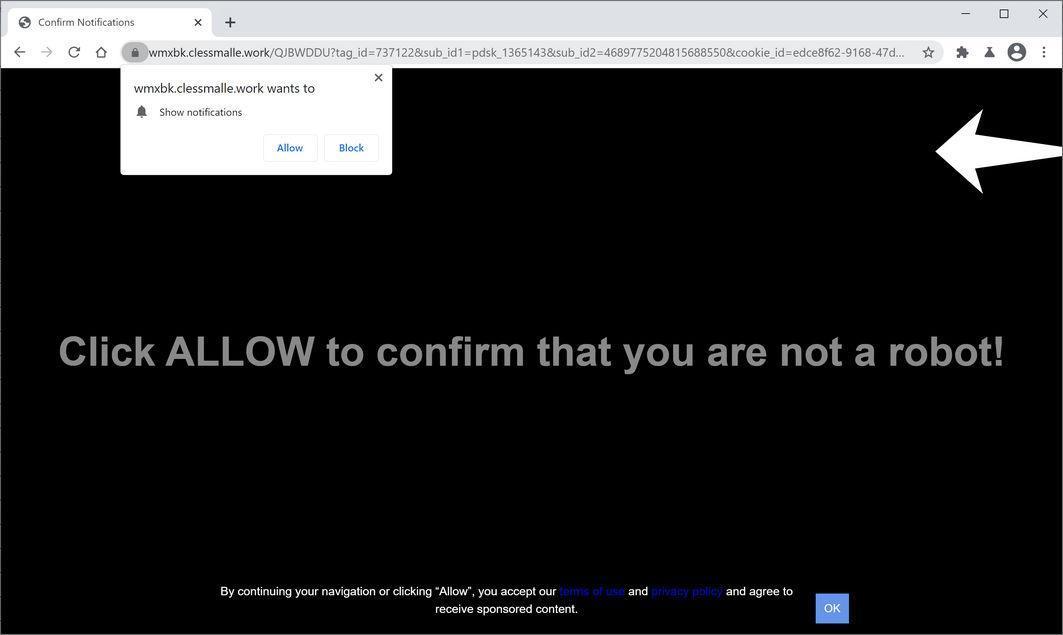 Image: Chrome browser is redirected to Clessmalle.work
