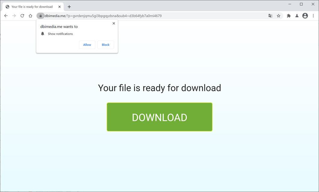 Image: Chrome browser is redirected to Dbimedia.me