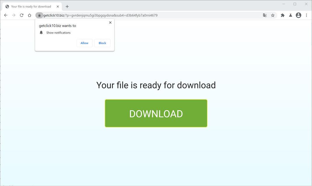 Image: Chrome browser is redirected to Getclick10.biz