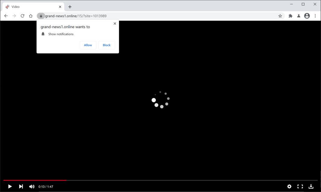 Image: Chrome browser is redirected to Grand-news1.online