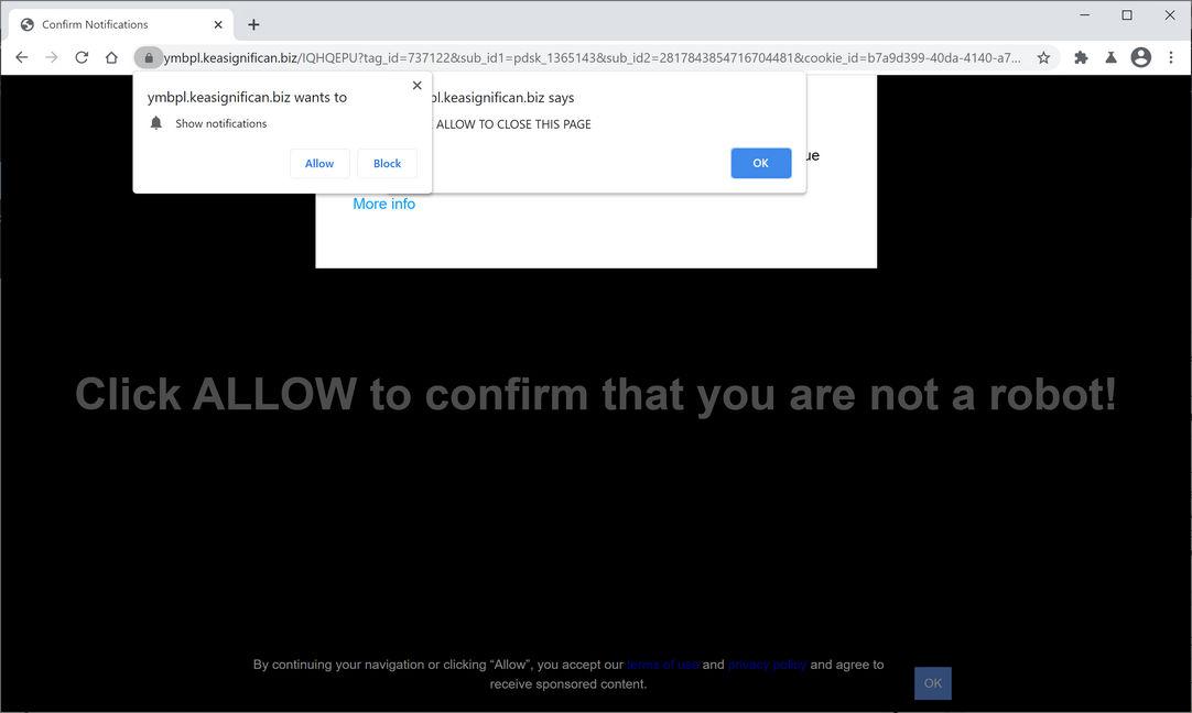 Image: Chrome browser is redirected to Keasignifican.biz
