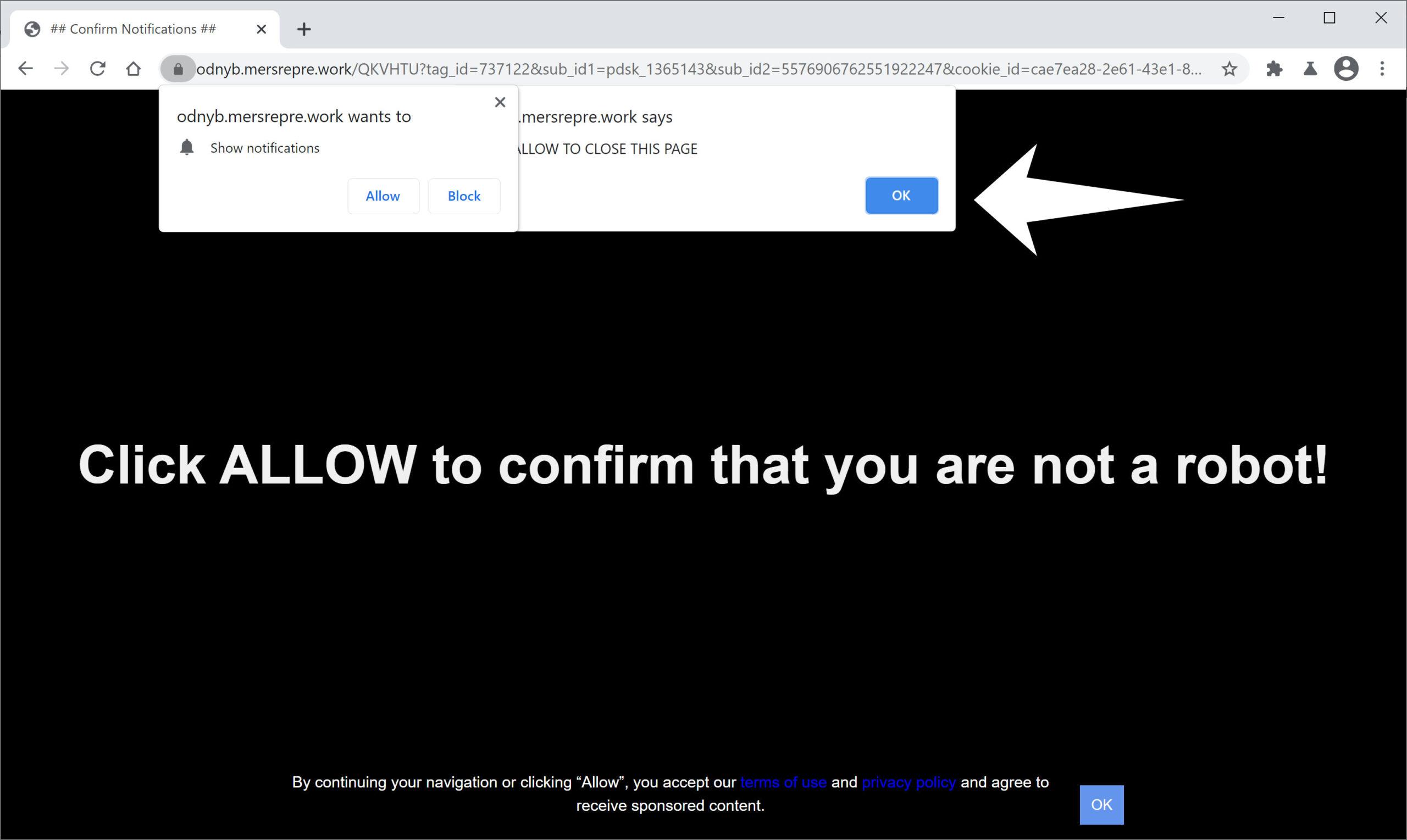 Image: Chrome browser is redirected to Mersrepre.work