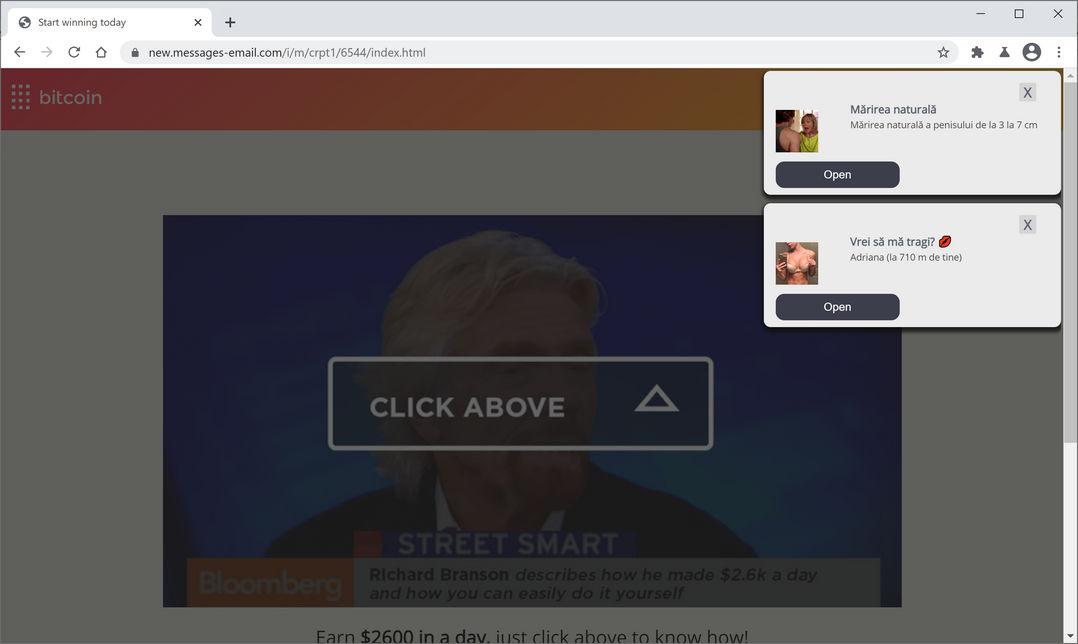 Image: Chrome browser is redirected to Messages-email.com
