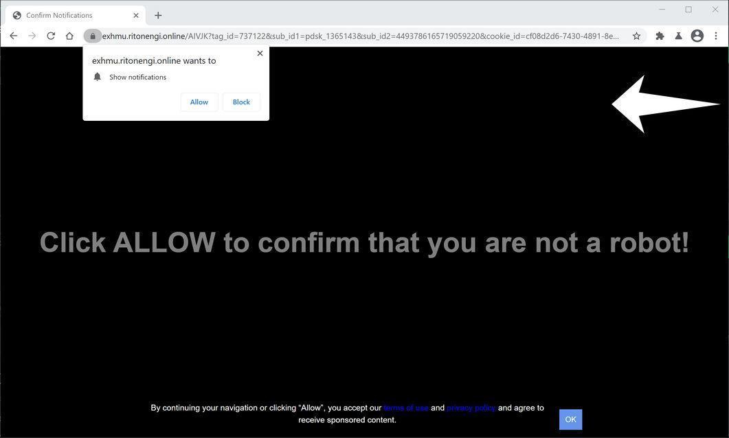 Image: Chrome browser is redirected to Ritonengi.online