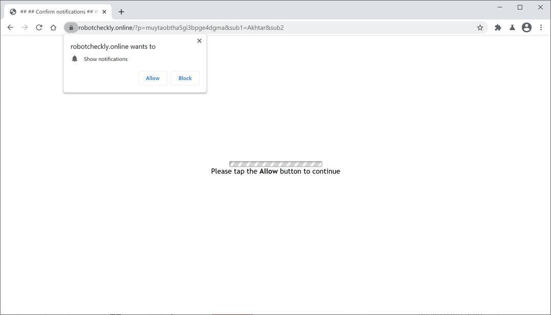 Image: Chrome browser is redirected to Robotcheckly.online