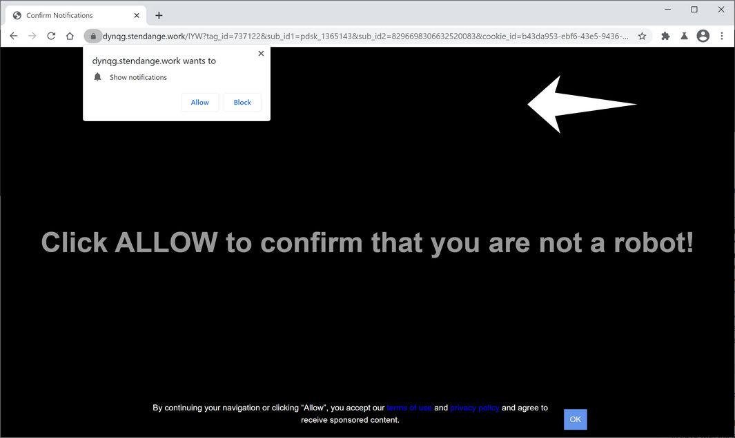 Image: Chrome browser is redirected to Stendange.work