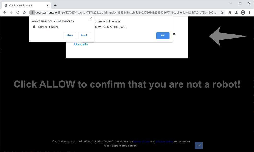 Image: Chrome browser is redirected to Surrence.online