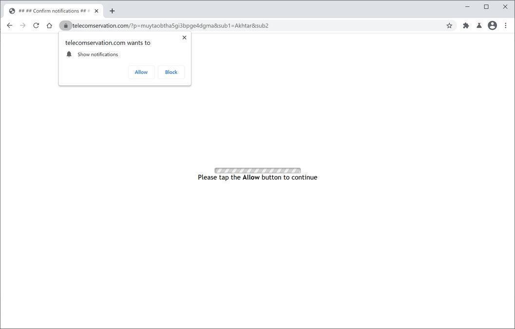 Image: Chrome browser is redirected to Telecomservation.com