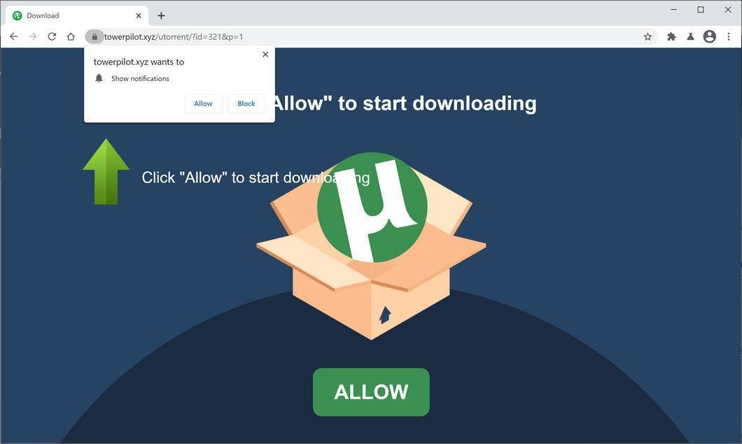 Image: Chrome browser is redirected to Towerpilot.xyz