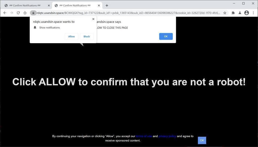 Image: Chrome browser is redirected to Usandsin.space